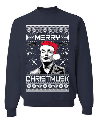 Elon Musk Meme Merry Christmusk Crewneck Unisex Ugly Xmas Sweatshirt Sweater Ugly Christmas Sweater Unisex Crewneck Sweatshirt
