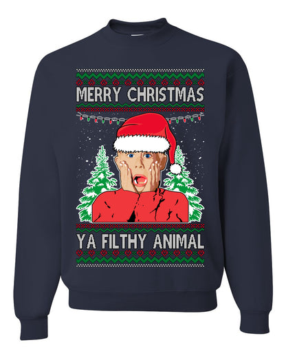 Filthy Animal Christmas Sweatshirt Kevin Movie Christmas Sweater, Ugly Christmas Sweater Unisex Crewneck Sweatshirt Ugly Christmas Sweater Unisex Crewneck Sweatshirt
