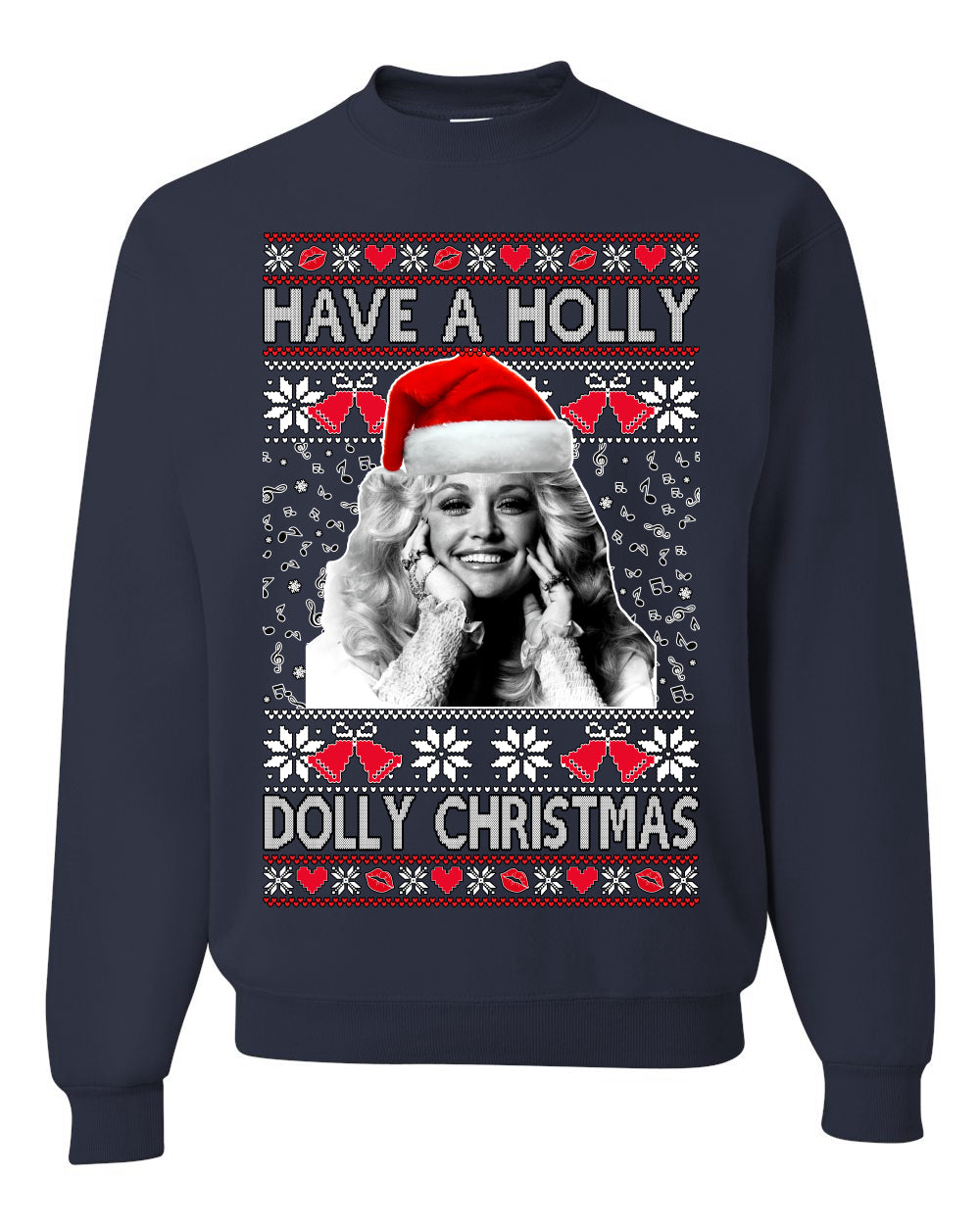 Unisex Ugly Xmas Crewneck  Sweater Sweatshirt, "Have a Holly Dolly Christmas", Shark & Hammer Ugly Christmas Sweater Unisex Crewneck Sweatshirt