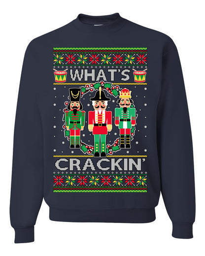 Funny Meme Ugly Xmas Holiday Sweater Graphic Crewneck Sweatshirt What's Crackin' Nutcracker Ugly Christmas Sweater Unisex Crewneck Sweatshirt