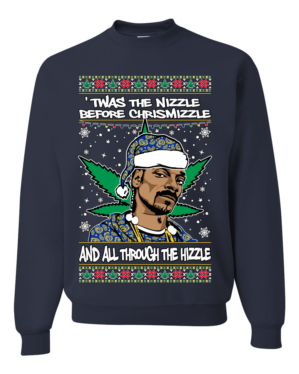 Ugly Crewneck Christmas Sweater "'Twas The Nizzle Before Chrismizzle" Shark & Hammer Snoop Xmas Ugly Christmas Sweater Unisex Crewneck Sweatshirt