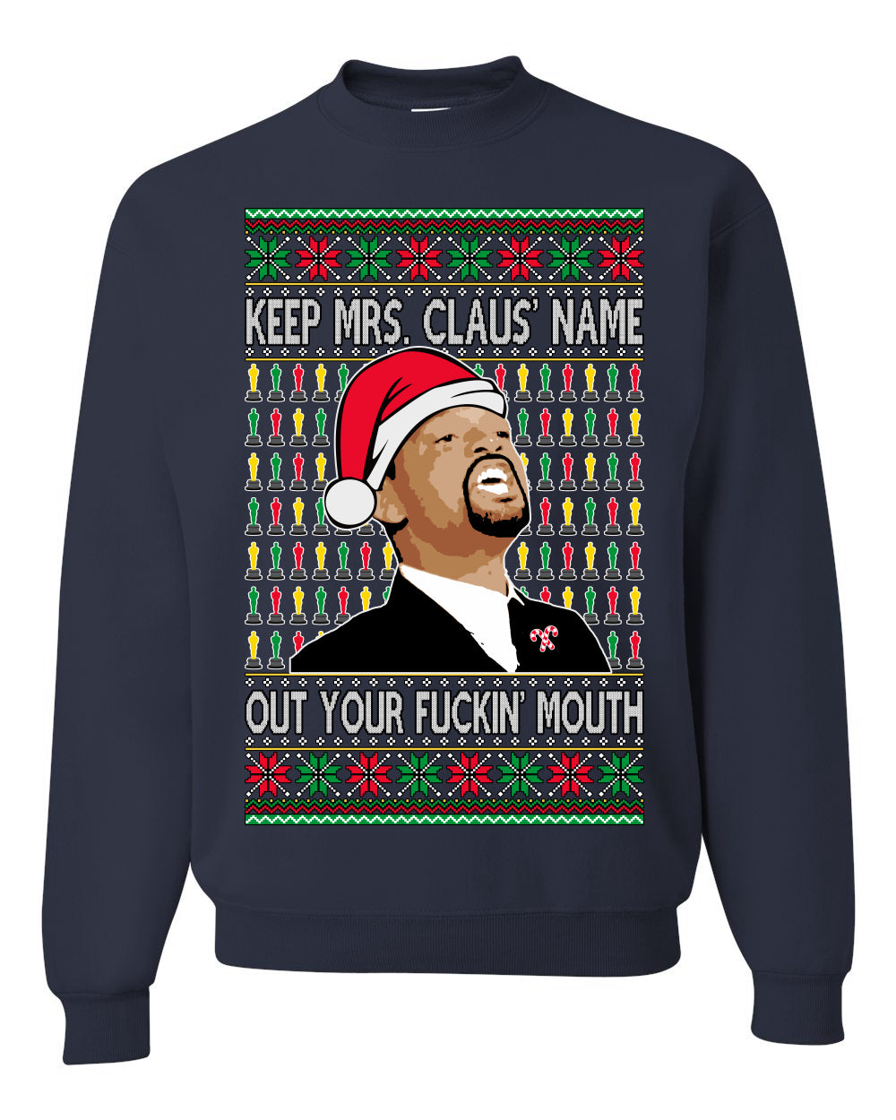 Will Smith Slapping Chris Rock Meme "Get Mrs Claus' Name Out of Your Mouth" Shark & Hammer, Graphic Unisex Ugly Xmas Sweater Sweatshirt Ugly Christmas Sweater Unisex Crewneck Sweatshirt