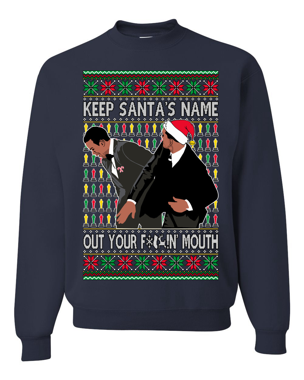 Ugly Xmas Crewneck Sweater Graphic Sweatshirt Unisex Will Slaps Chris Award Show Wife Joke Meme Clean Parody  Ugly Christmas Sweater Unisex Crewneck Sweatshirt