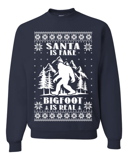 Santa Is Fake Bigfoot Is Real ,Christmas Gifts, Funny Xmas Gift Idea, Ugly Christmas Sweater Unisex Crewneck Sweatshirt