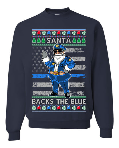 Santa Backs the Blue, Christmas Gifts, Funny Xmas Gift Idea, Ugly Christmas Sweater Unisex Crewneck Sweatshirt