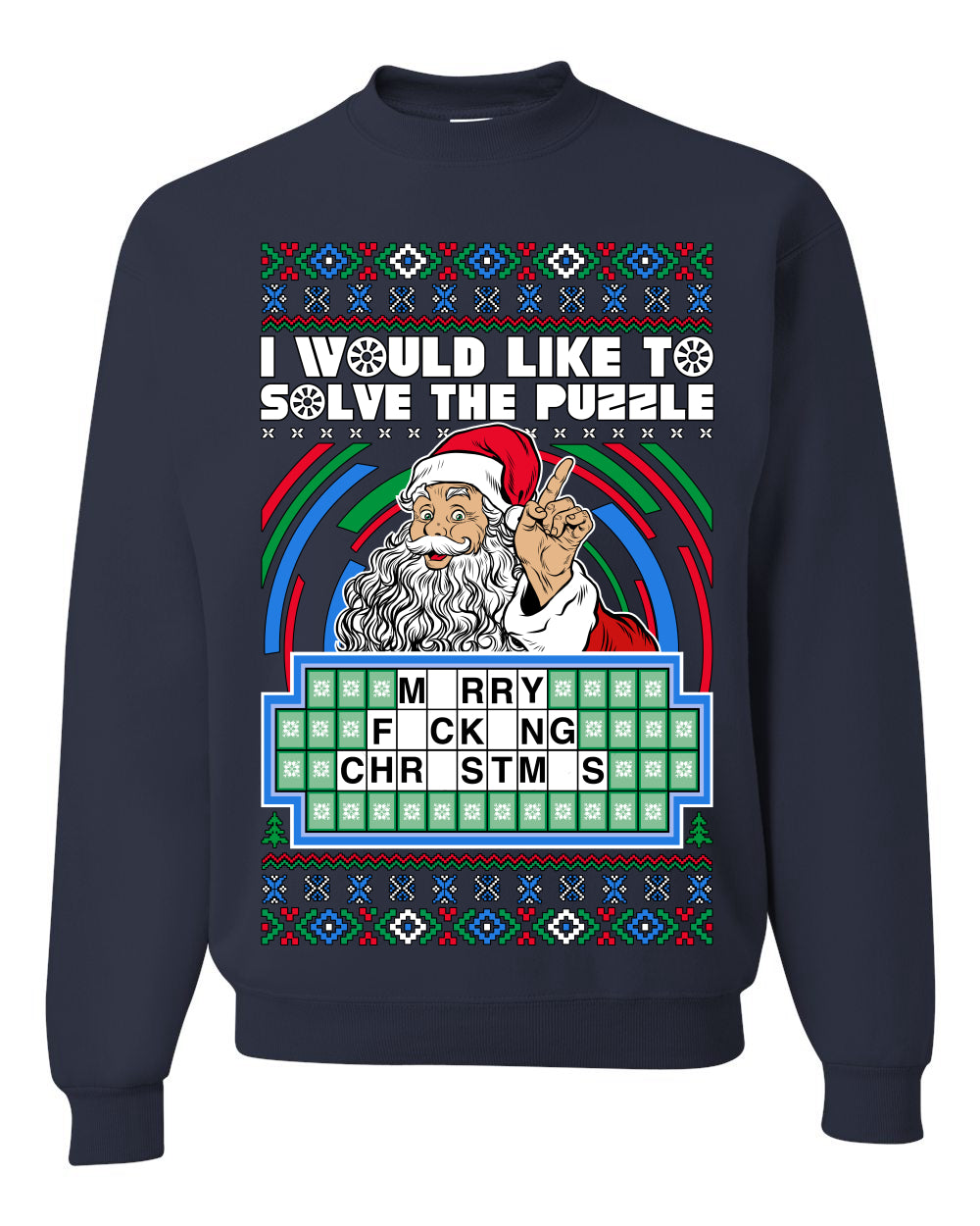 Santa Game Show I'd Like To Solve the Puzzle Wheel Ugly Christmas Sweater, Christmas Gifts, Funny Xmas Gift Idea, Unisex Crewneck Sweatshirt