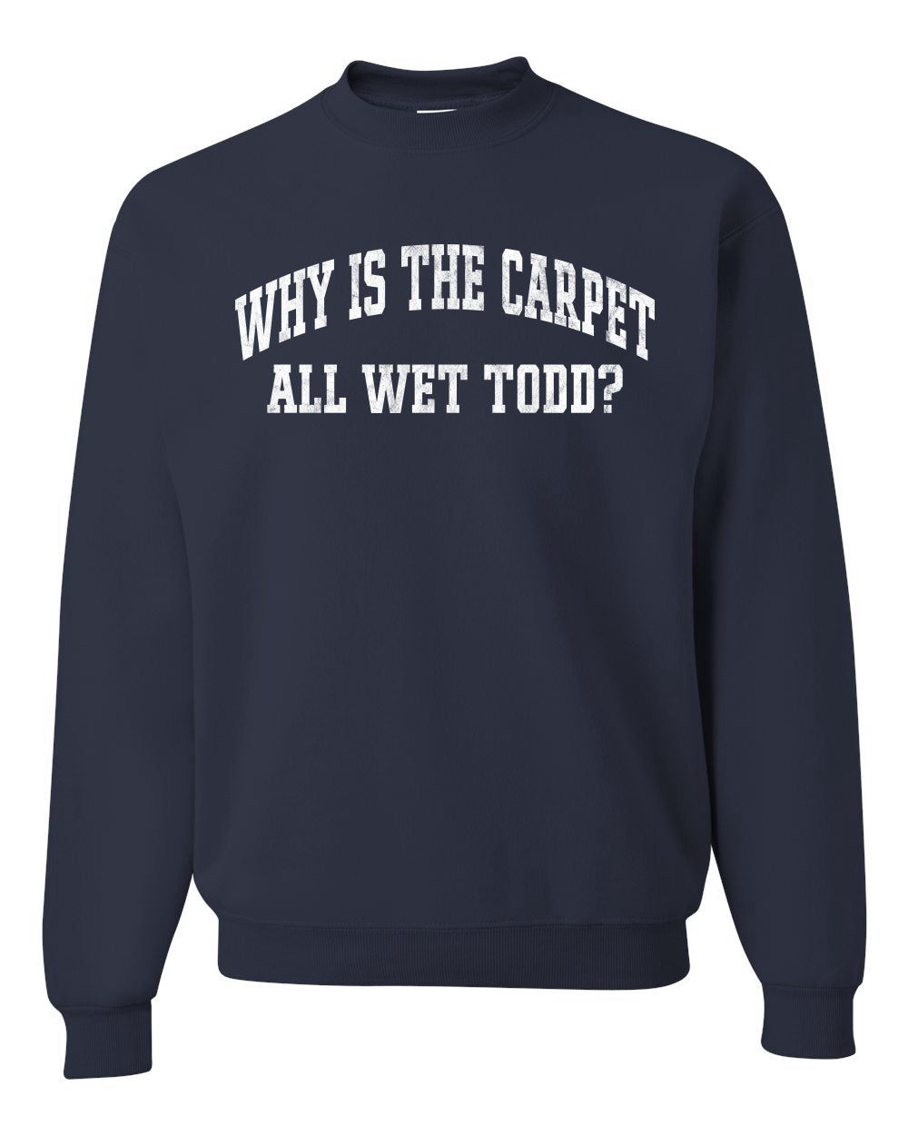 Vintage Movie Quote Why Is The Carpet Wet Todd?, Christmas Gifts, Funny Xmas Gift Idea, Ugly Christmas Sweater Unisex Crewneck Sweatshirt