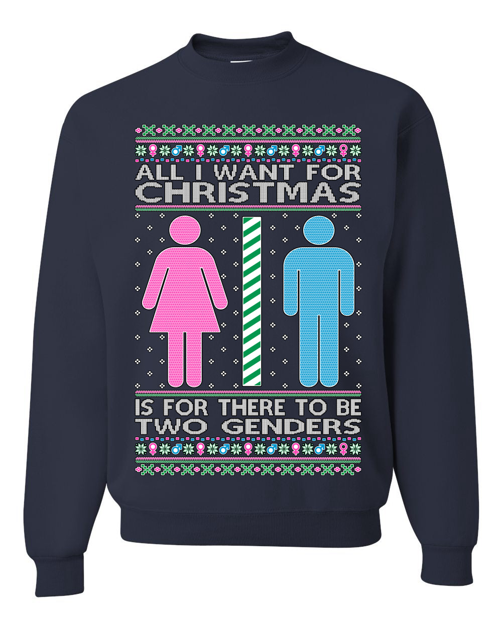 All I Want For Christmas Is For There To Be Two Genders, Christmas Gifts, Funny Xmas Gift Idea Ugly Christmas Sweater Unisex Crewneck Sweatshirt