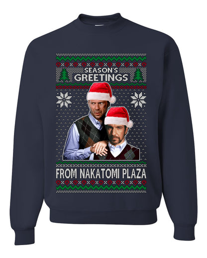 Nakatomi Plaza  Season's Greeting, Christmas Gifts, Funny Xmas Gift Idea, Ugly Christmas Sweater Unisex Crewneck Sweatshirt