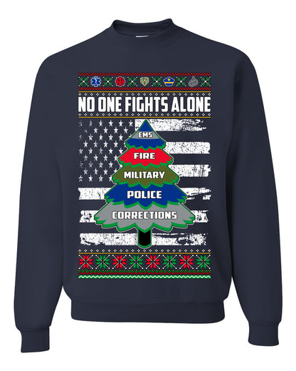 No One Fights Alone, The Heroes, Christmas Gifts, Funny Xmas Gift Idea, Ugly Christmas Sweater Unisex Crewneck Sweatshirt