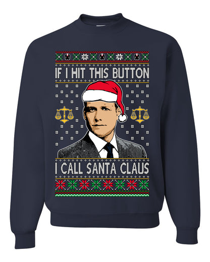 TV Show Parody Harvey Hit This Button I Call Santa Specter, Christmas Gifts, Funny Xmas Gift Idea, Ugly Christmas Sweater Unisex Crewneck Sweatshirt