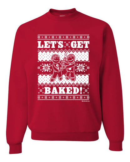 Unisex Crewneck Graphic Ugly Xmas Sweater Sweatshirt, Holiday Ginger Bread Design, Let's Get Baked  Ugly Christmas Sweater Unisex Crewneck Sweatshirt