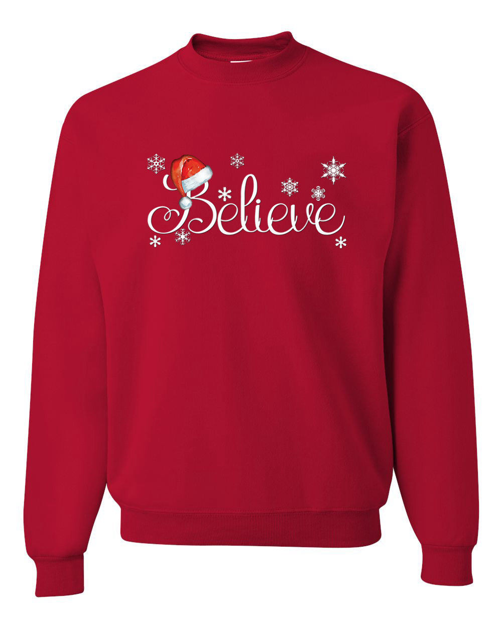 Men's Christmas Long Sleeve Shirt Snowflake Santa Hat Believe  Ugly Christmas Sweater Unisex Crewneck Sweatshirt
