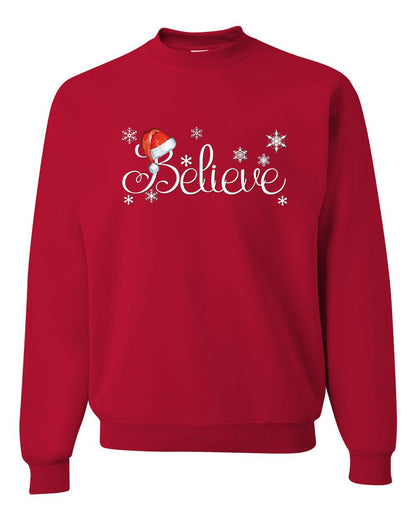 Men's Christmas Long Sleeve Shirt Snowflake Santa Hat Believe  Ugly Christmas Sweater Unisex Crewneck Sweatshirt
