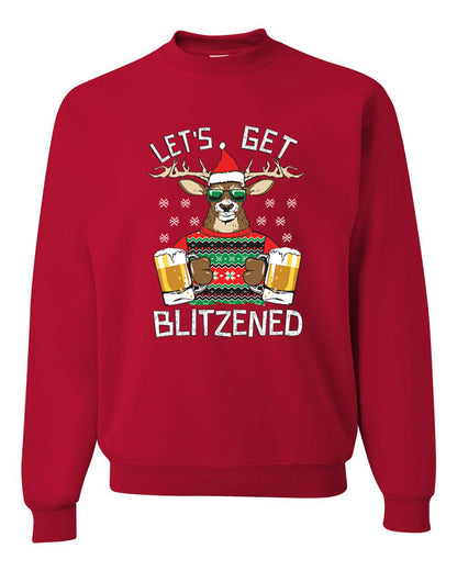 Unisex Ugly Xmas Graphic Crewneck Sweater Sweatshirt Lets Get Blitzened Deer With Beer Ugly Christmas Sweater Unisex Crewneck Sweatshirt