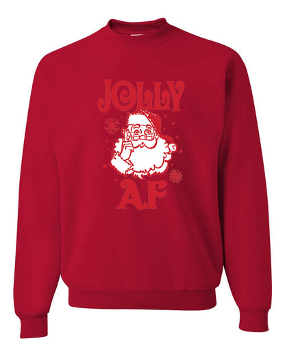 Unisex Graphic Crewneck Christmas Sweatshirt, Santa Jolly AF Ugly Christmas Sweater Unisex Crewneck Sweatshirt