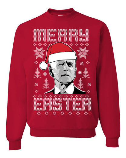 Funny Unisex Graphic Ugly Xmas Holiday Sweater Crewneck Sweatshirt Merry Easter Biden Santa Hat Ugly Christmas Sweater Unisex Crewneck Sweatshirt
