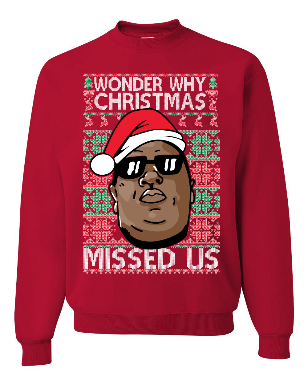 Funny Biggie Wonder Why Christmas Missed Us, Christmas Gifts, Funny Xmas Gift Idea, Ugly Christmas Sweater Unisex Crewneck Sweatshirt