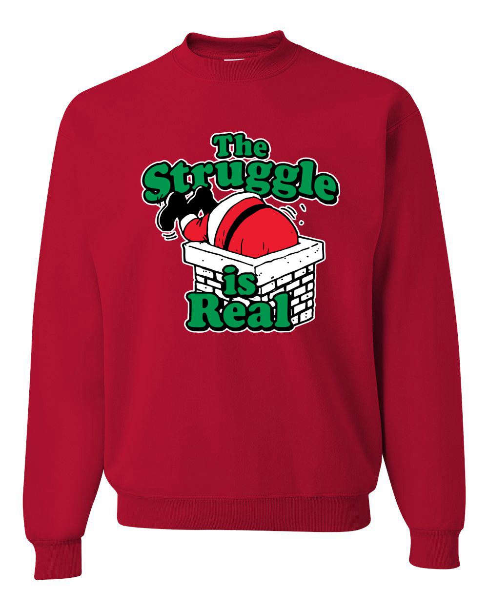 Women's Ugly Christmas Sweater Long Sleeve Scoop Top, "The Struggle is Real" Ugly Christmas Sweater Unisex Crewneck Sweatshirt