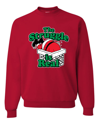 Women's Ugly Christmas Sweater Long Sleeve Scoop Top, "The Struggle is Real" Ugly Christmas Sweater Unisex Crewneck Sweatshirt