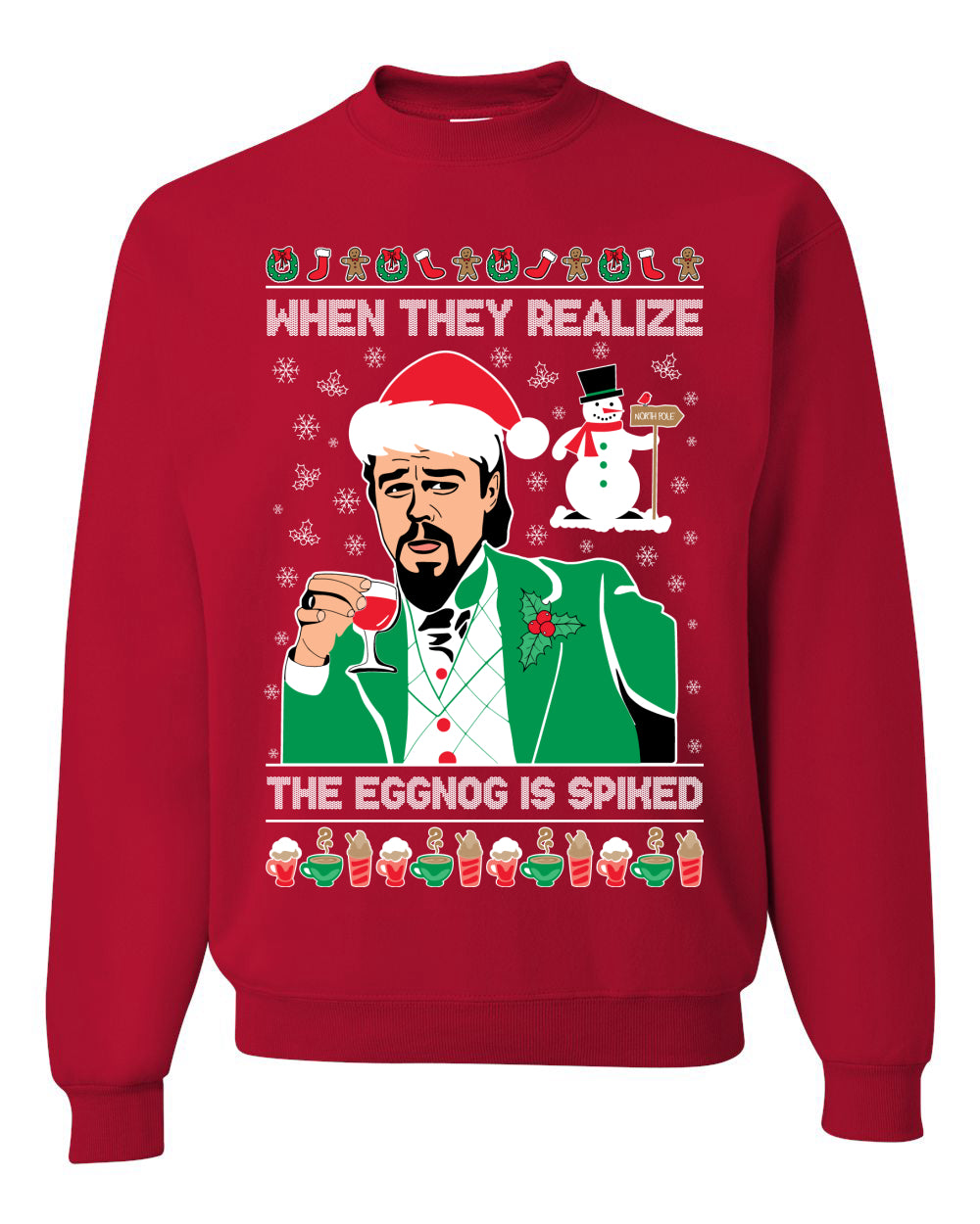 Funny Unisex Ugly Xmas Graphic Crewneck Sweater Leo The Eggnog Meme  Ugly Christmas Sweater Unisex Crewneck Sweatshirt