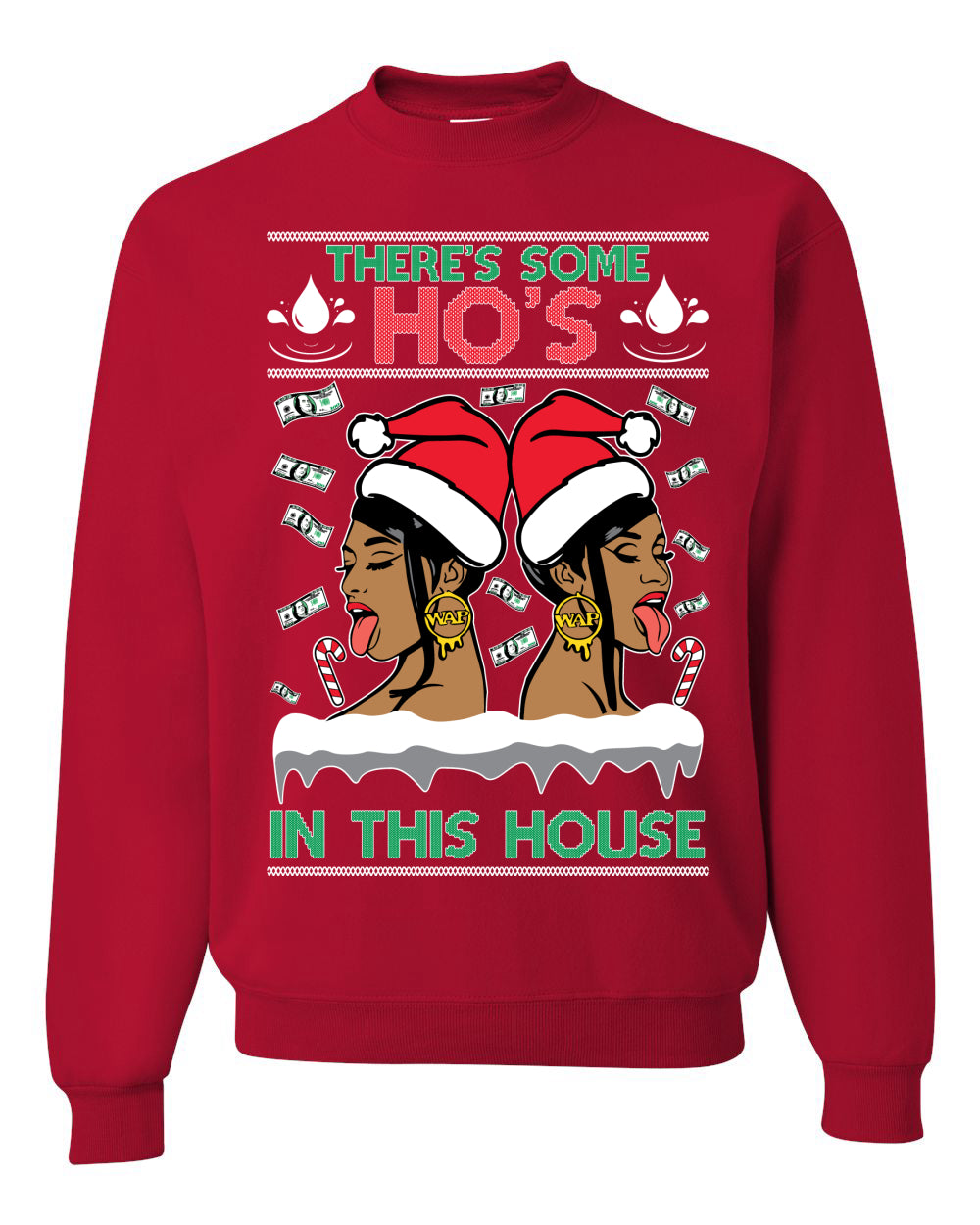 Woman Rapper Ho's In This House, Christmas Gifts, Funny Xmas Gift Idea, Ugly Christmas Sweater Unisex Crewneck Sweatshirt