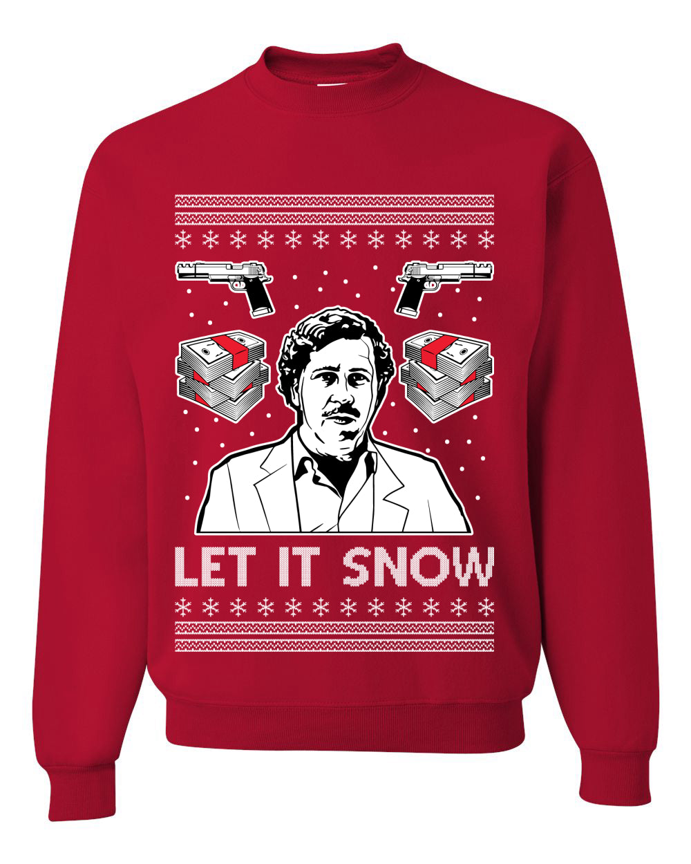 Unisex Graphic Ugly Christmas Sweater Crewneck Sweatshirt, Escobar Let It Snow Ugly Christmas Sweater Unisex Crewneck Sweatshirt