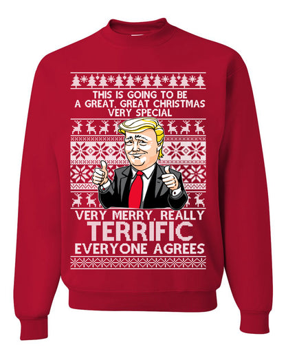 Unisex Funny Donald Trump Ugly Xmas Holiday Sweater Sweatshirt Great Terrific Merry Christmas Ugly Christmas Sweater Unisex Crewneck Sweatshirt