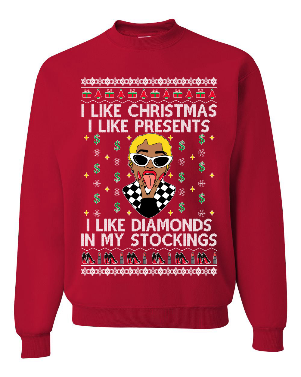 I Like Christmas, I like Presents Cardi, Christmas Gifts, Funny Xmas Gift Idea, Ugly Christmas Sweater Unisex Crewneck Sweatshirt
