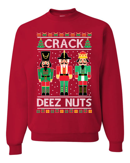 Ugly Holiday Meme Sweater Crewneck Sweatshirt "Crack Deez Nuts" Ugly Christmas Sweater Unisex Crewneck Sweatshirt