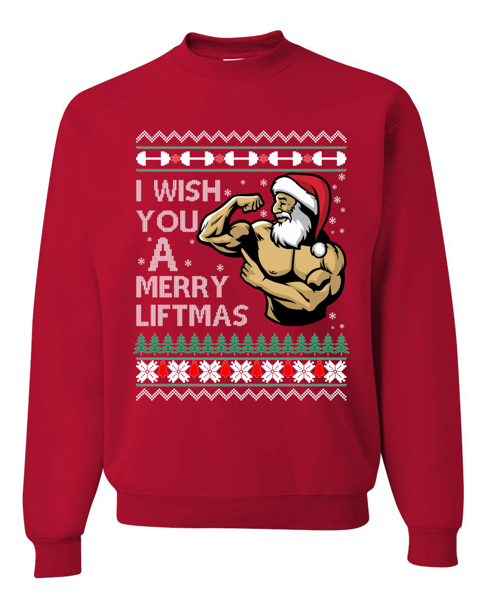Group 3 Design Unisex Ugly Xmas Sweater Crewneck Graphic, Santa Fitness Workout, Merry Liftmas, Gym Swole Gift Ugly Christmas Sweater Unisex Crewneck Sweatshirt