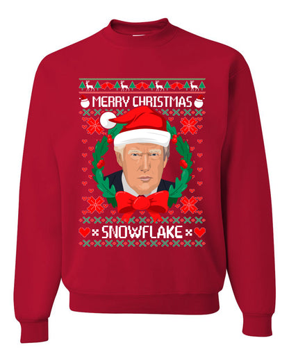 Funny Ugly Xmas Holiday Crewneck Sweater Sweatshirt Trump Merry Christmas Snowflake Ugly Christmas Sweater Unisex Crewneck Sweatshirt