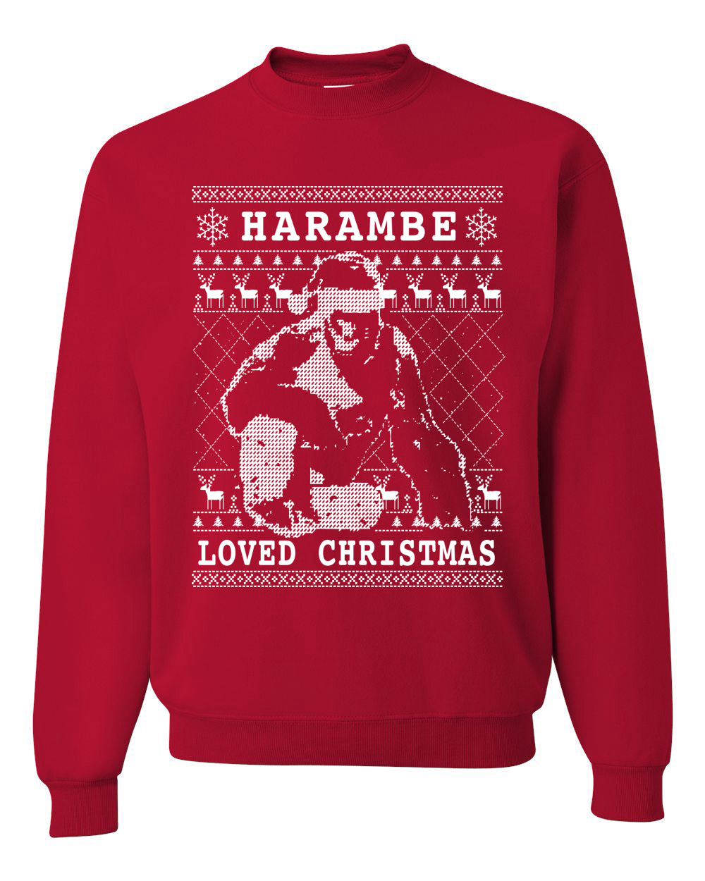 Ugly Christmas Graphic Hoodie Sweater Sweatshirt Harambe Loved Christmas Funny Meme Holiday Gorilla  Ugly Christmas Sweater Unisex Crewneck Sweatshirt