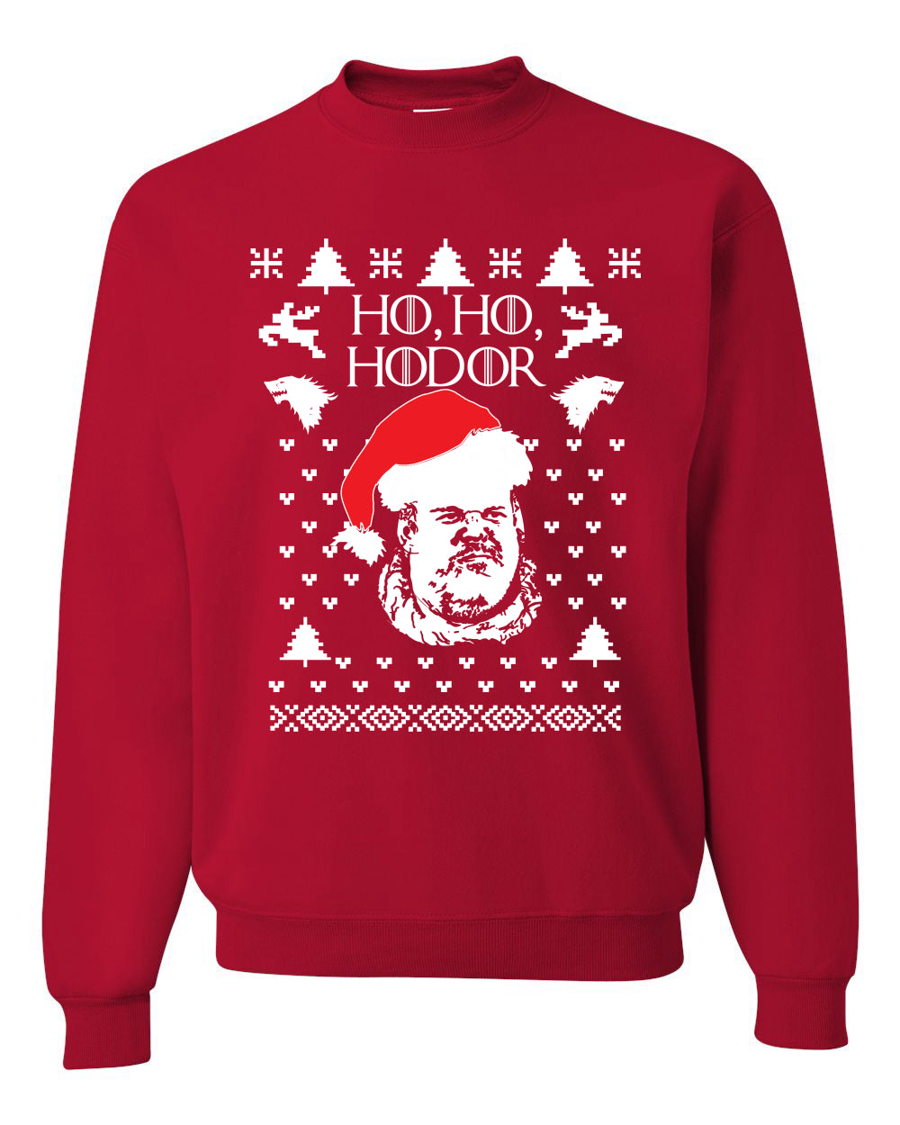 Unisex Graphic GoT Ugly Xmas Crewneck Sweater, "Ho Ho Hodor" Ugly Christmas Sweater Unisex Crewneck Sweatshirt