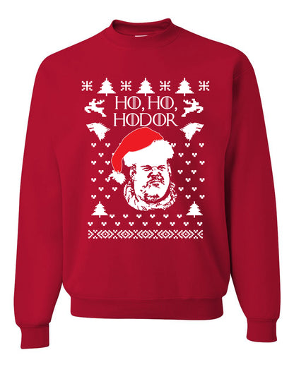 Unisex Graphic GoT Ugly Xmas Crewneck Sweater, "Ho Ho Hodor" Ugly Christmas Sweater Unisex Crewneck Sweatshirt