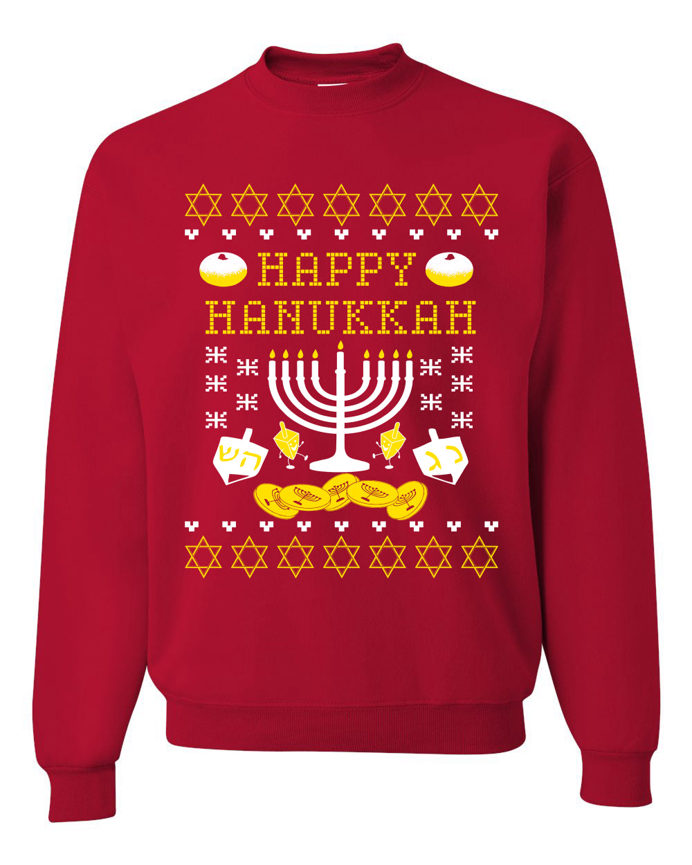 Men's Graphic Ugly Xmas Sweater, T-Shirt, Happy Hanukkah Ugly Christmas Sweater Unisex Crewneck Sweatshirt