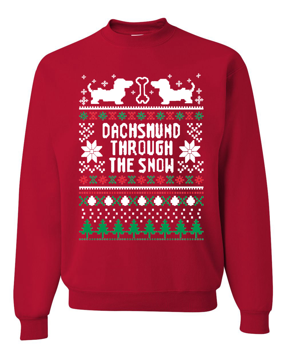 Graphic Daschund Through The Snow Christmas Wild Bobby Ugly Christmas Butcher Apron BBQ Grilling, Kitchen Cooking Ugly Christmas Sweater Unisex Crewneck Sweatshirt
