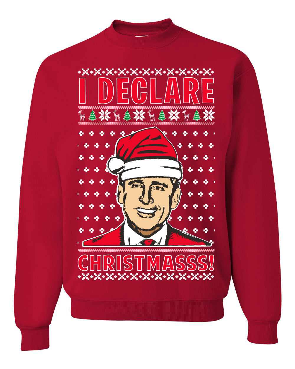 Unisex Ugly Xmas Graphic Crewneck Sweater Sweatshirt Office TV Michael Scott I Declare Christmasss Ugly Christmas Sweater Unisex Crewneck Sweatshirt