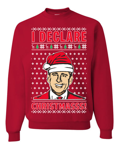 Unisex Ugly Xmas Graphic Crewneck Sweater Sweatshirt Office TV Michael Scott I Declare Christmasss Ugly Christmas Sweater Unisex Crewneck Sweatshirt