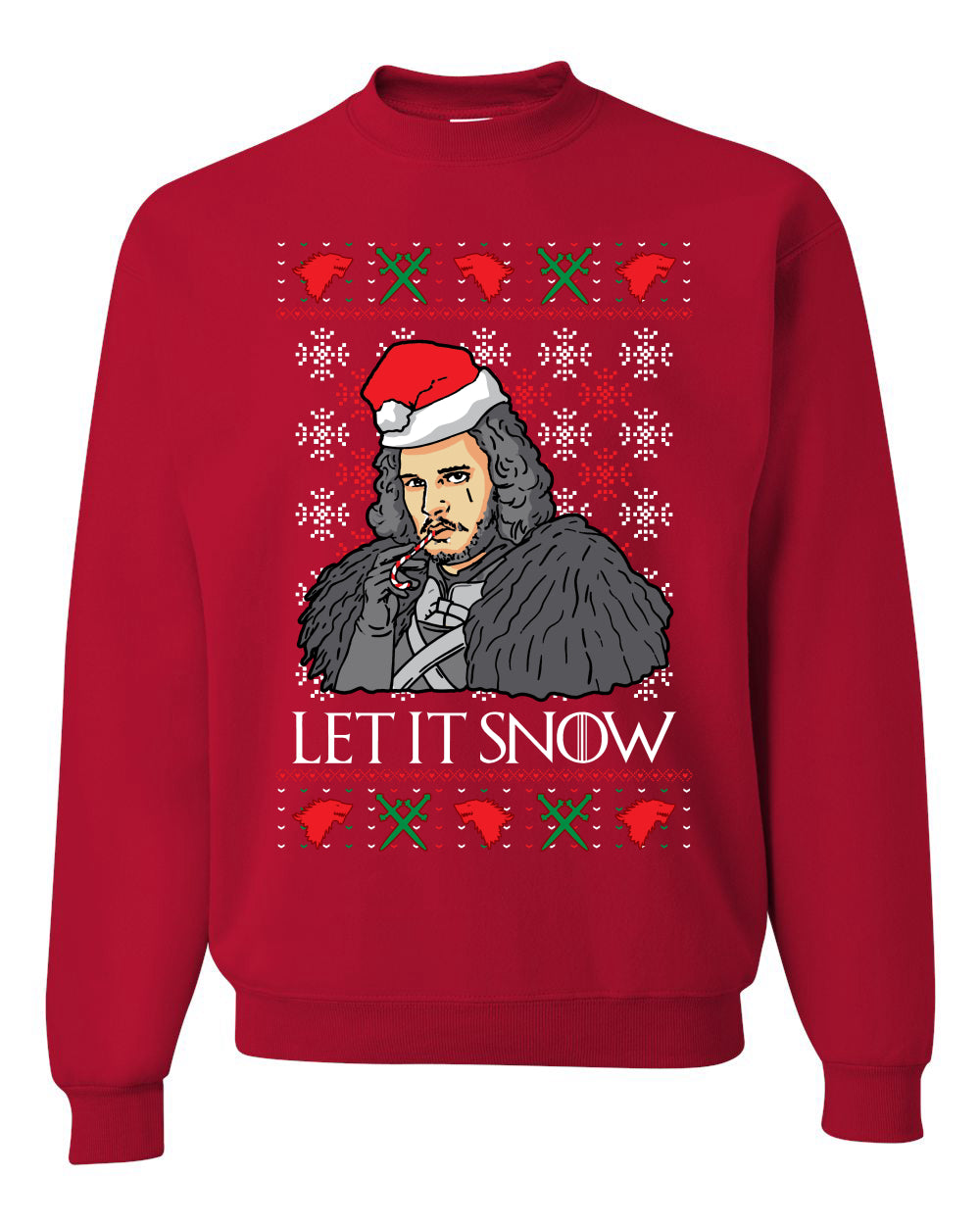 Full Color Men's Ugly Christmas Sweater T-Shirt GoT "Let It Snow Jon Snow" Ugly Christmas Sweater Unisex Crewneck Sweatshirt