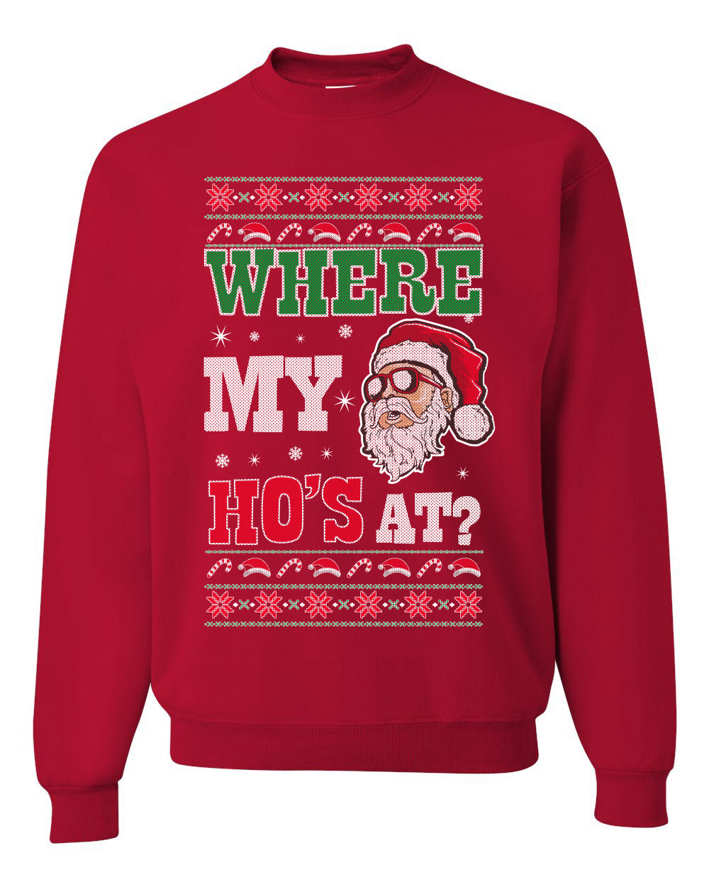 Women's Graphic Ugly Sweater for Christmas Long Sleeve Shirt Wild Bobby "Where My Hos at Santa?" Ugly Christmas Sweater Unisex Crewneck Sweatshirt