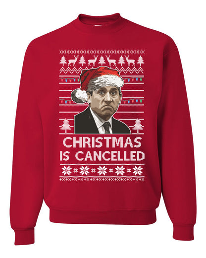 Men's Ugly Sweater for Christmas Long Sleeve Shirt Michael Scott Office "Christmas Is Cancelled" Ugly Christmas Sweater Unisex Crewneck Sweatshirt