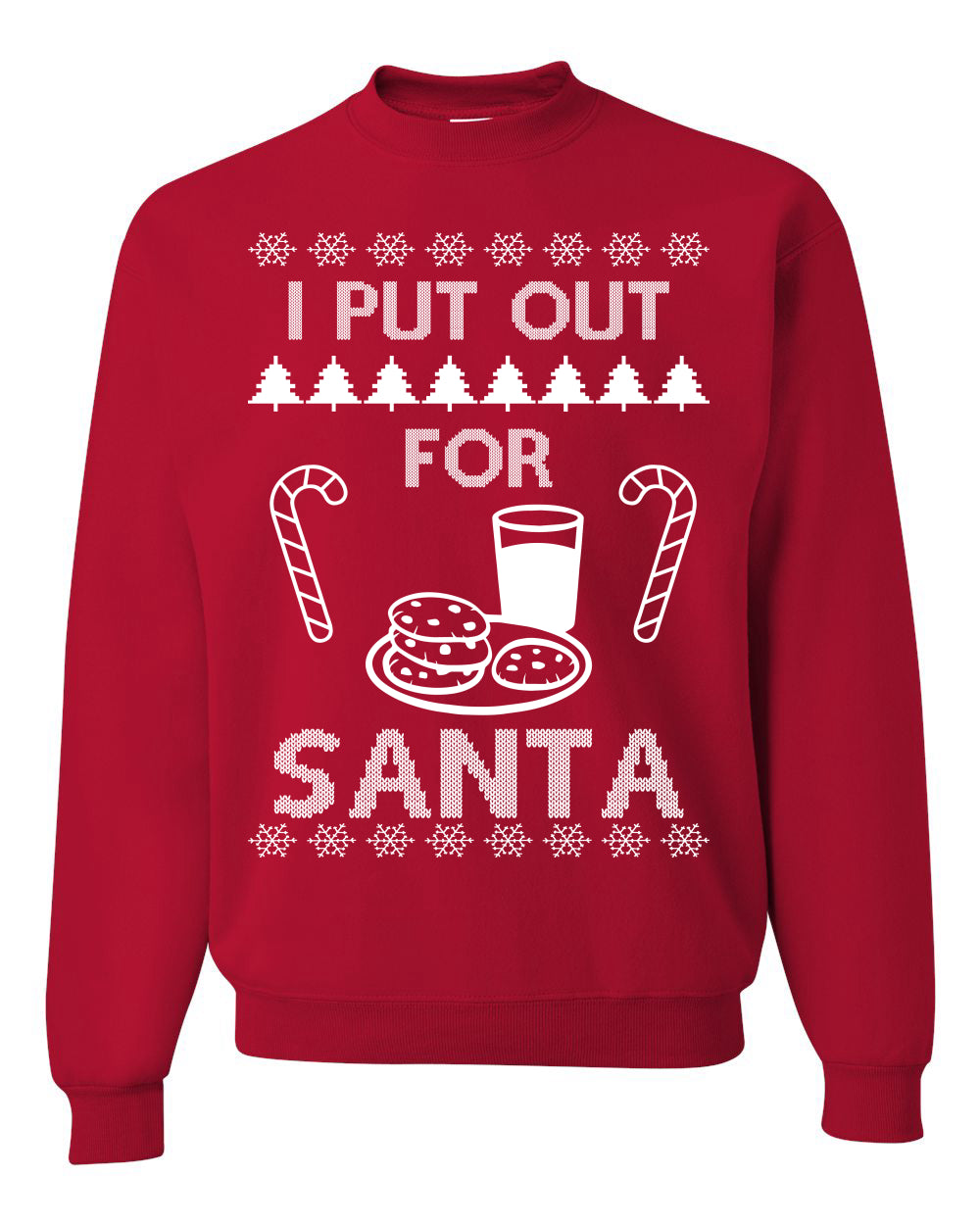Funny Adult Men's Ugly Holiday Xmas Sweater, "I Put Out for Santa", Milk Cookies Candy Ugly Christmas Sweater Unisex Crewneck Sweatshirt