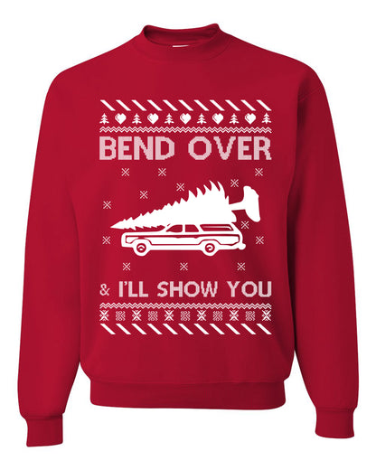 Unisex Ugly Xmas Sweater Graphic T-Shirt, "Bend Over and I'll Show You", Wild Bobby  Ugly Christmas Sweater Unisex Crewneck Sweatshirt