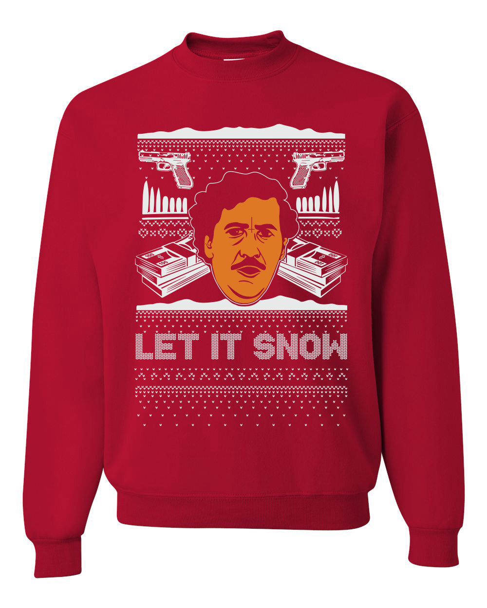 Ugly Christmas Crewneck Sweater Graphic Sweatshirt Unisex Funny, Let It Snow, Pablo Escobar, Merry Xmas Ugly Christmas Sweater Unisex Crewneck Sweatshirt