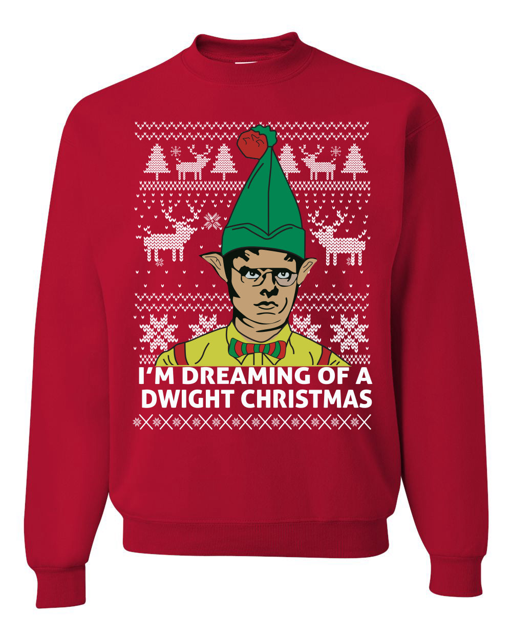 Funny Graphic Shirt Ugly Xmas Holiday Sweater Sweatshirt Women's The Office Schrute "I'm Dreaming of a Dwight Christmas" Wild Bobby Ugly Christmas Sweater Unisex Crewneck Sweatshirt