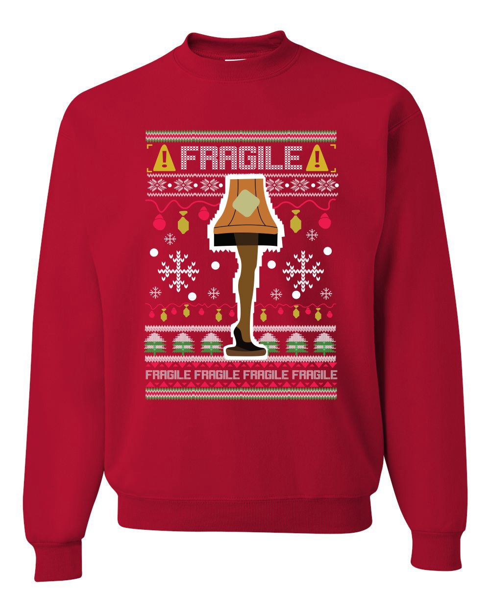 Men's Funny Ugly Xmas Holiday Sweater Long Sleeves Wild Bobby's Fragile Leg Lamp Ugly Christmas Sweater Unisex Crewneck Sweatshirt
