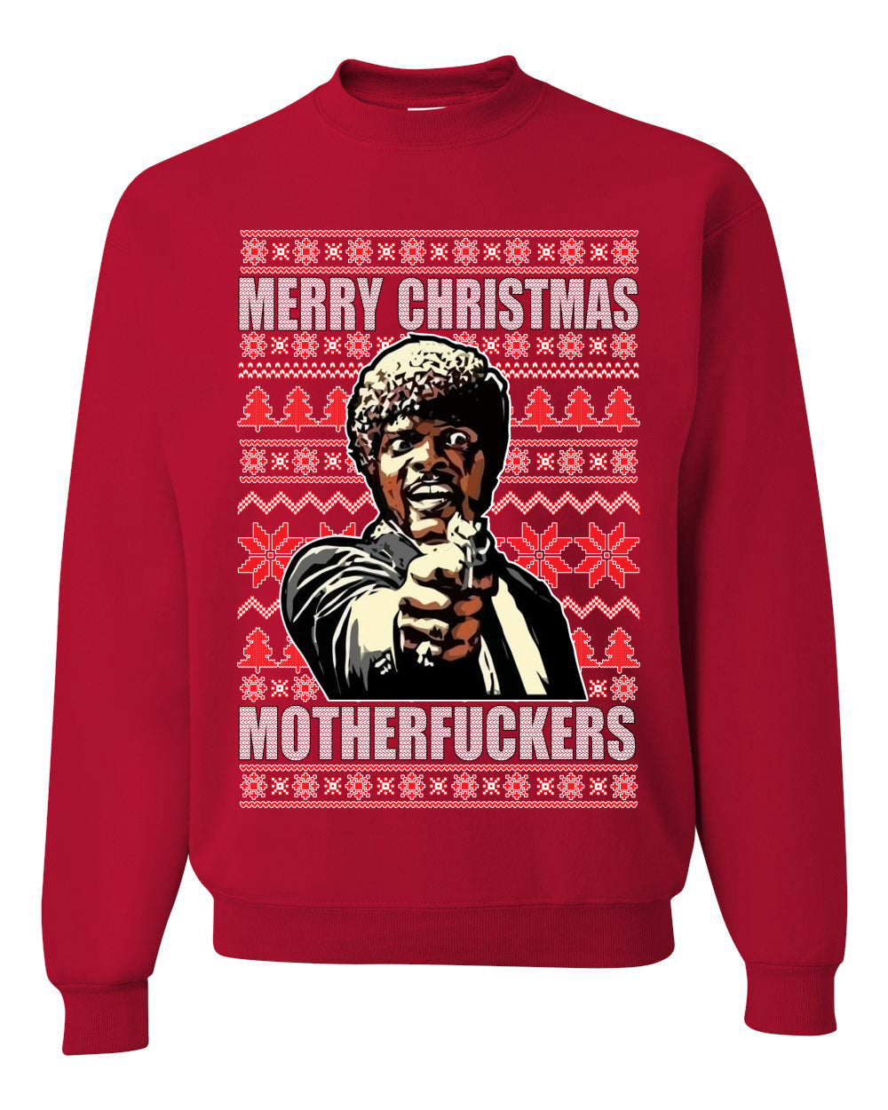 Unisex Graphic Ugly Xmas Sweater Crewneck Sweatshirt, Merry Christmas Motherfuckers Ugly Christmas Sweater Unisex Crewneck Sweatshirt