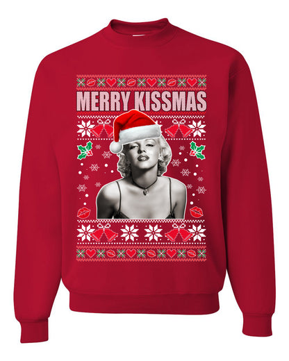 Merry Kissmas Marilyn Monroe, Christmas Gifts, Funny Xmas Gift Idea, Ugly Christmas Sweater Unisex Crewneck Sweatshirt