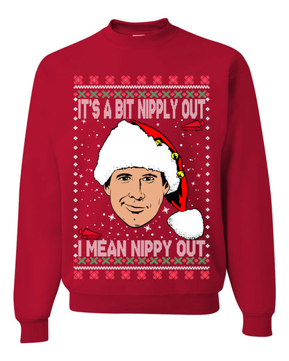 Clark G It's A Bit Nipply Out, Christmas Gifts, Funny Xmas Gift Idea, Ugly Christmas Sweater Unisex Crewneck Sweatshirt